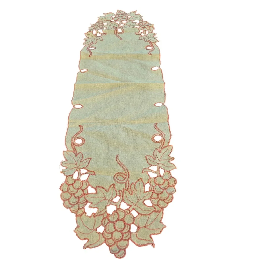 Table Runner 36in Cream Pink Grape Vine Embroidered Cutwork